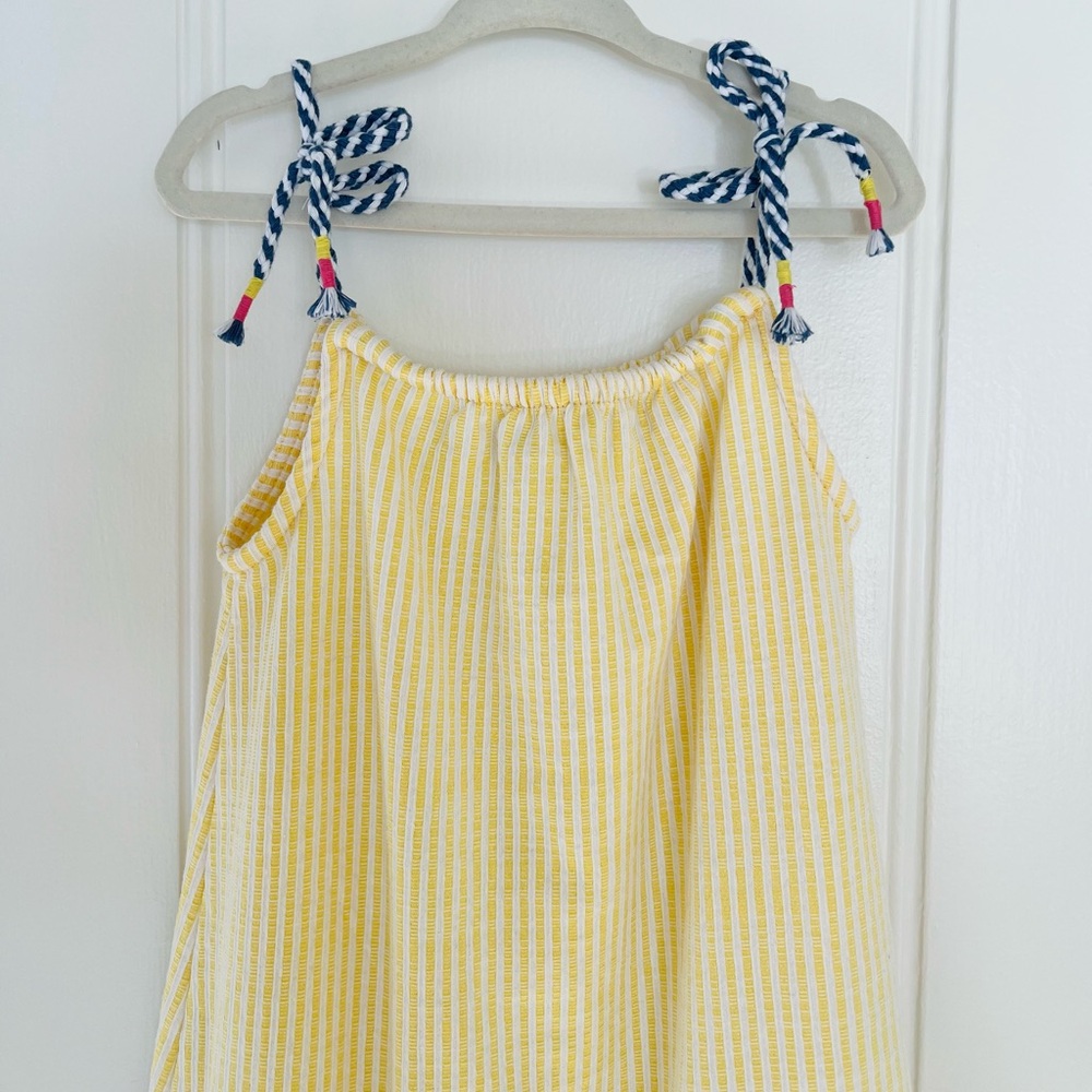 Vince Camuto Yellow Striped Kids Sundress with Navy Accents | Girls 5T - Picture 2 of 6